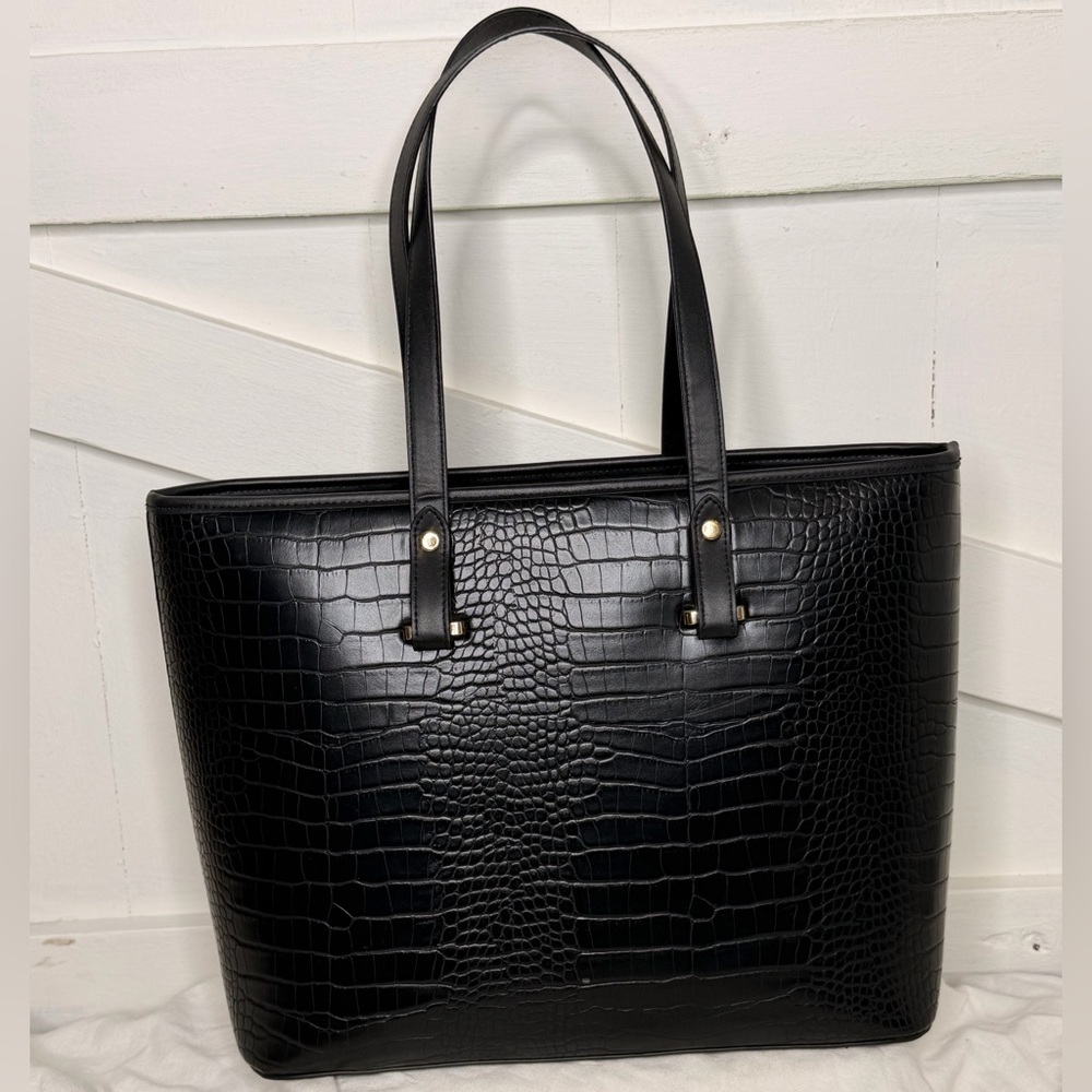 H&M Black Croc-Embossed Tote Bag
